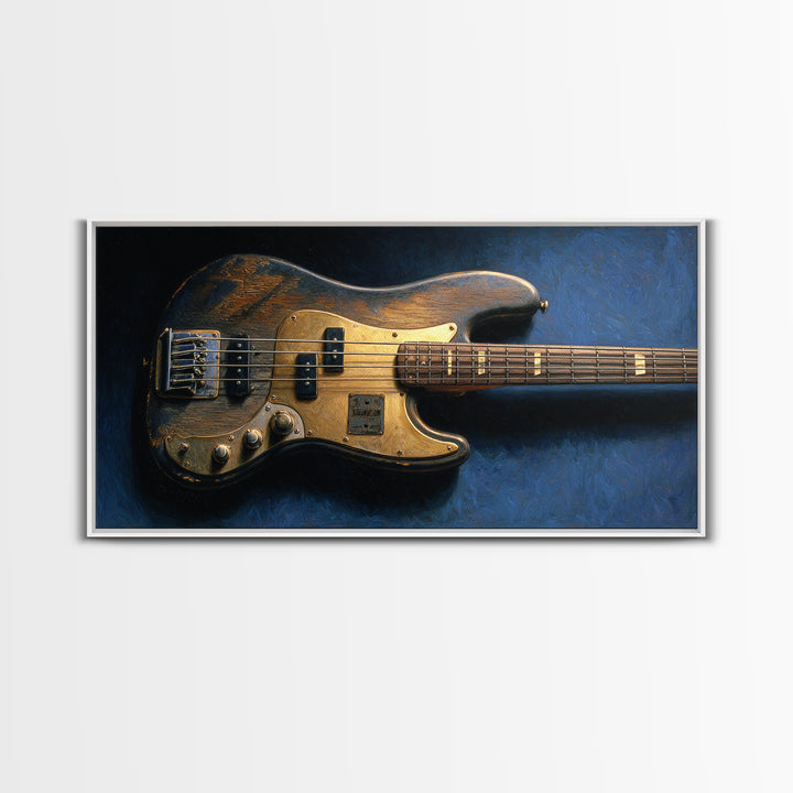 Bass Guitar Closeup Framed Canvas Print, Music Studio Art, Custom Painting, Studio Decor, Watercolor Art, Rhythm, MSA-2x1-81