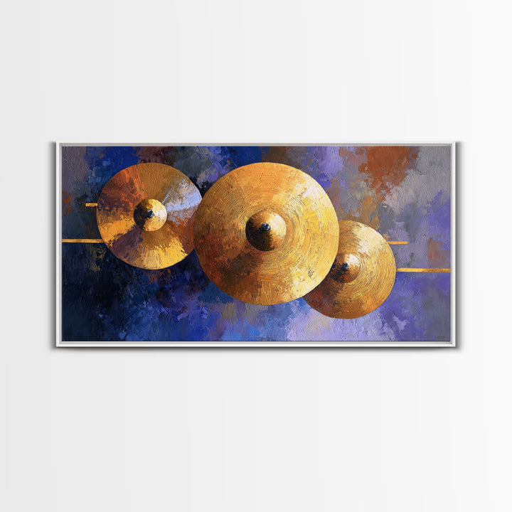 Gold Cymbal Closeup Framed Canvas Print, Music Studio Art, Music Wall Art, Studio Decor, Oil Painting, Rhythm, Teen Room Decor, MSA-2x1-92