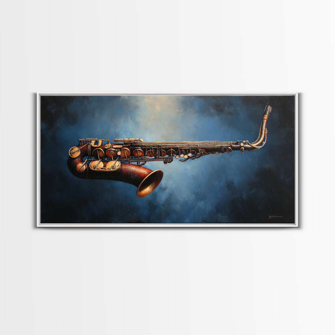 Jazz Saxophone with Smoky Blue Background Canvas Print, Music Studio Art, Music, Studio Decor, Rhythm, Digital Download Art, MSA-2x1-94