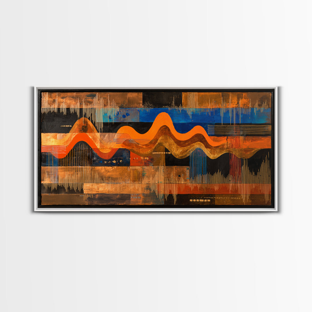 Abstract Sound Wave Framed Canvas Print, Music Studio Art, Music Art, Studio Decor, Rhythm, Modern Decor, Fine Art Print, MSA-2x1-96