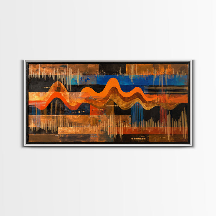 Abstract Sound Wave Framed Canvas Print, Music Studio Art, Music Art, Studio Decor, Rhythm, Modern Decor, Fine Art Print, MSA-2x1-96