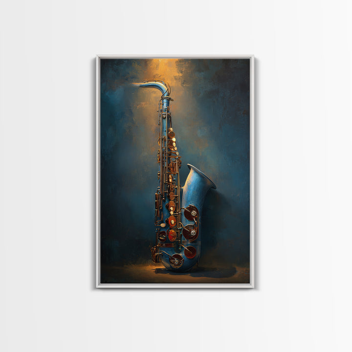 Jazz Saxophone with Smoky Blue Background Canvas Print, Music Studio Art, Luxury Decor, Studio Decor, Fine Art, Rhythm, MSA-2x3-10