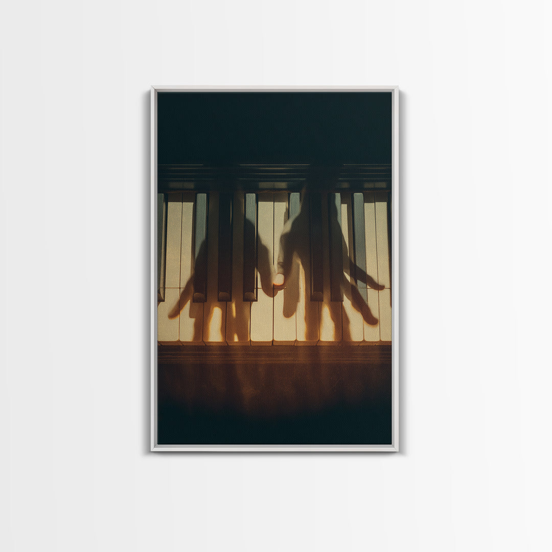 Piano Keys with Hands in Cinematic Shadow Framed Canvas Print, Music Studio Art, Music, Studio Decor, Fine Art, Rhythm, MSA-2x3-37