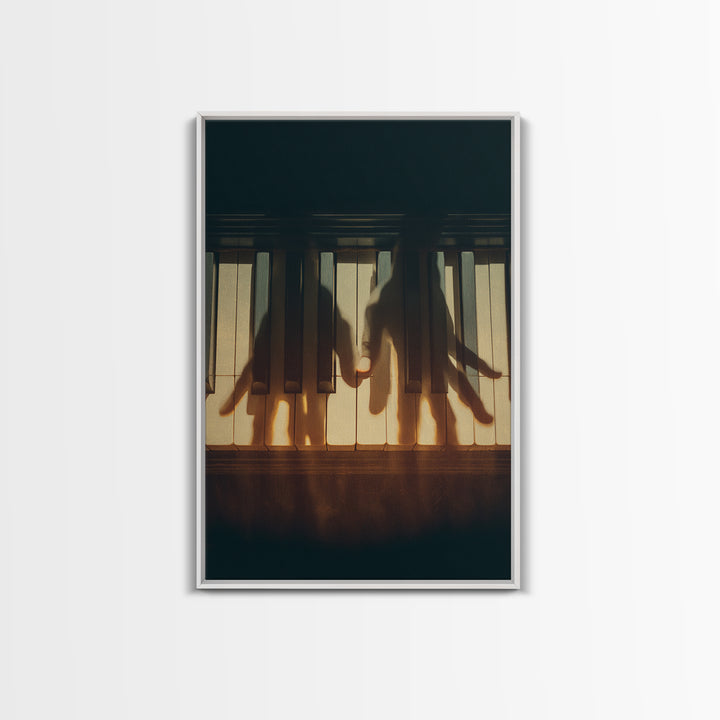 Piano Keys with Hands in Cinematic Shadow Framed Canvas Print, Music Studio Art, Music, Studio Decor, Fine Art, Rhythm, MSA-2x3-37