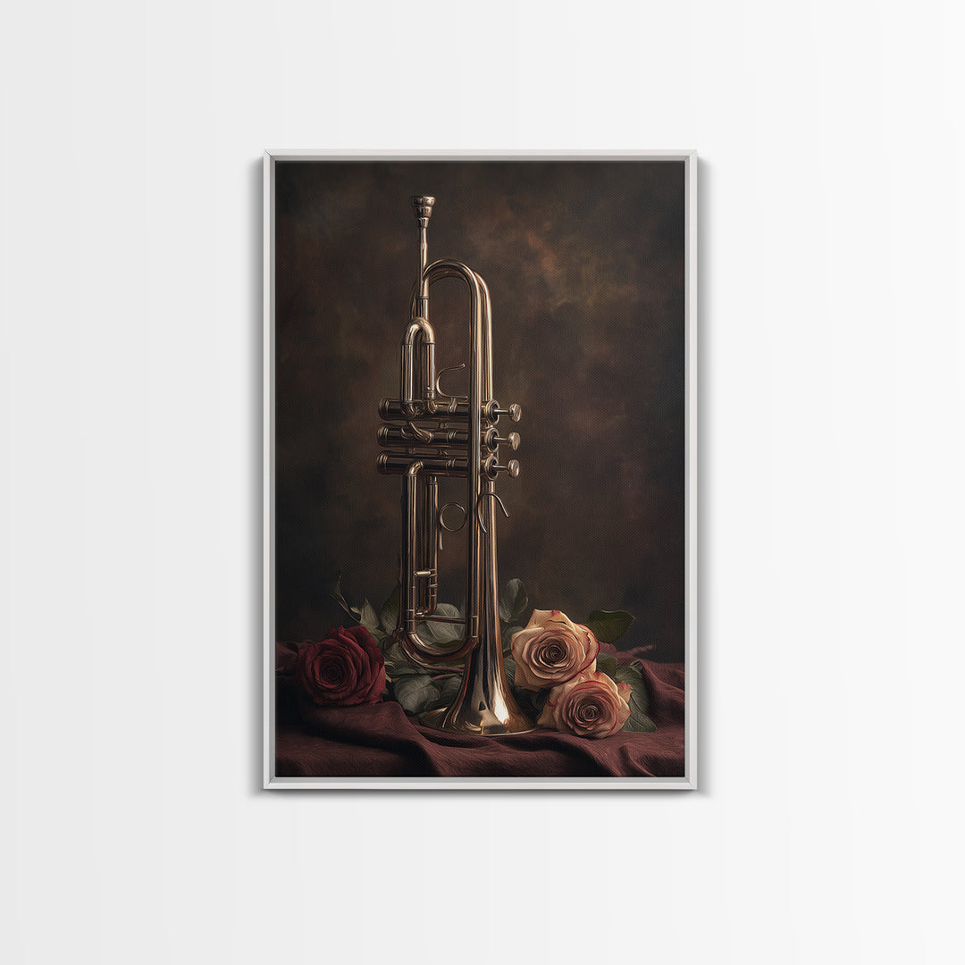 Trumpet and Roses Canvas Print, Music Studio Art, Fine Art Print, Studio Decor, Fine Art, Rhythm, Wall Decor, MSA-2x3-40