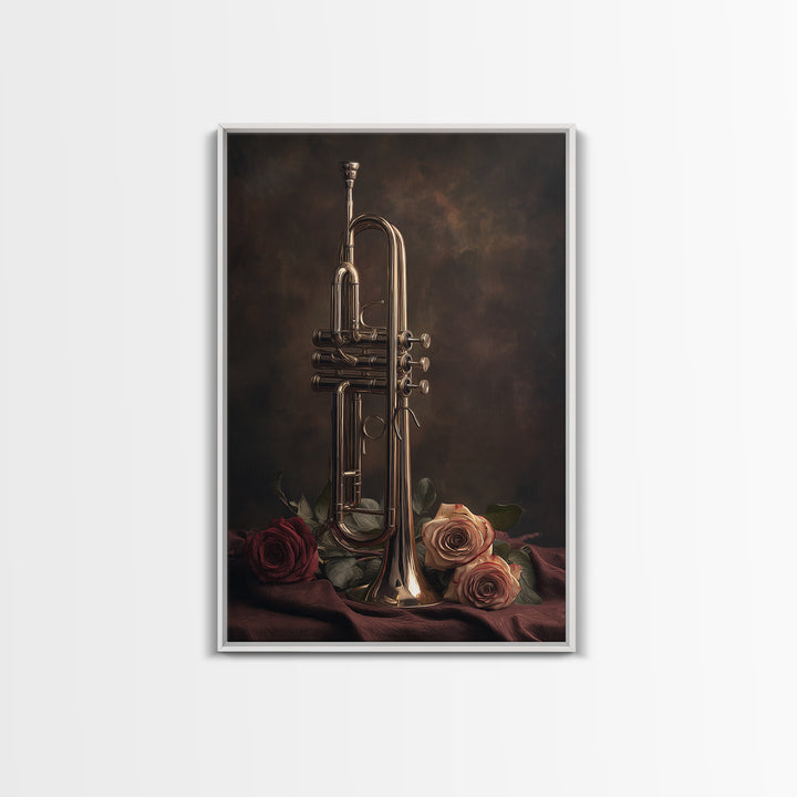 Trumpet and Roses Canvas Print, Music Studio Art, Fine Art Print, Studio Decor, Fine Art, Rhythm, Wall Decor, MSA-2x3-40
