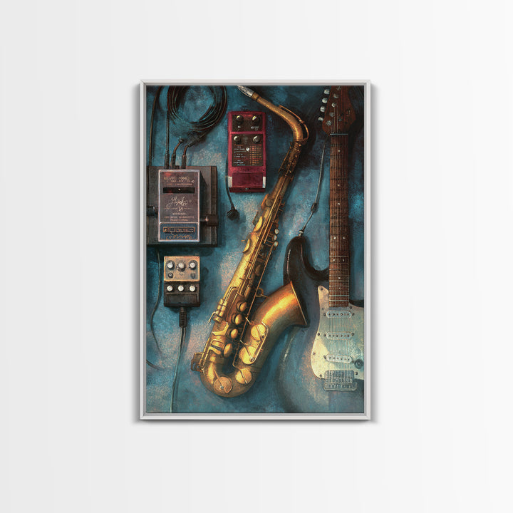 Electric Guitar Pedals and Cables Graphic Art Canvas Print, Music Studio Art, Digital Wall Art, Studio Decor, Rhythm, MSA-2x3-53