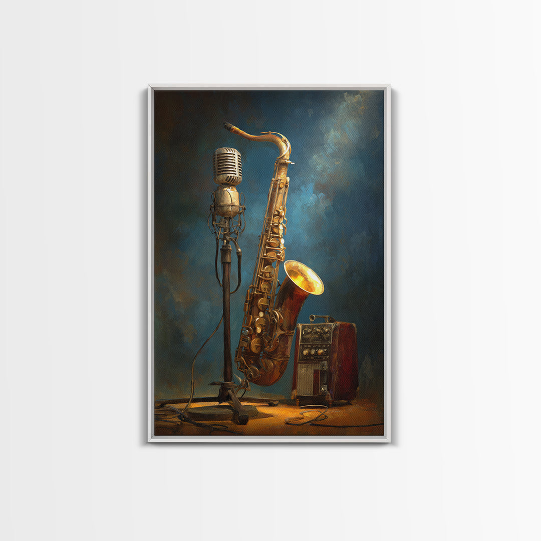 Microphone Portrait with Golden Spotlight Framed Canvas Print, Music Studio Art, Printable Wall Art, Studio Decor, Rhythm, MSA-2x3-63
