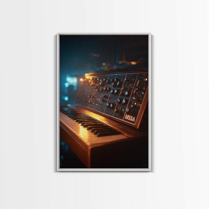 Synthesizer Knobs and Neon Reflections Canvas Print, Music Studio Art, Home Decor, Studio Decor, Oil Painting, Rhythm, MSA-2x3-66