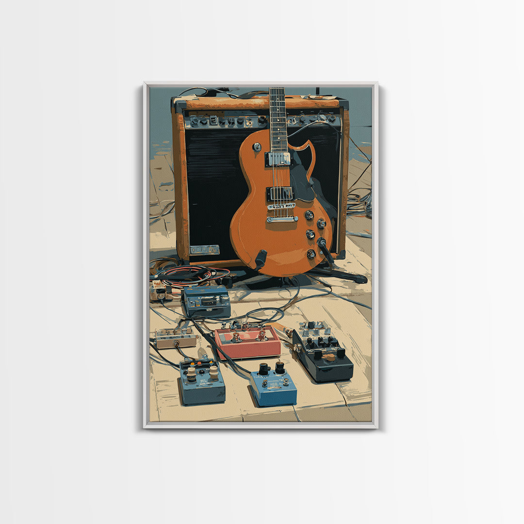 Electric Guitar Pedals and Cables Graphic Art Canvas Print, Music Studio Art, Trendy Wall Art, Studio Decor, Fine Art, Rhythm, MSA-2x3-77