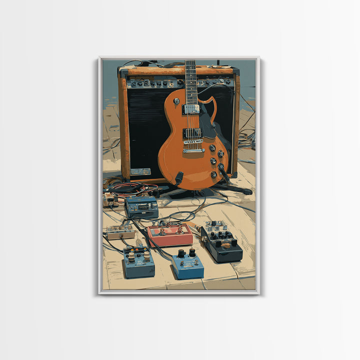 Electric Guitar Pedals and Cables Graphic Art Canvas Print, Music Studio Art, Trendy Wall Art, Studio Decor, Fine Art, Rhythm, MSA-2x3-77