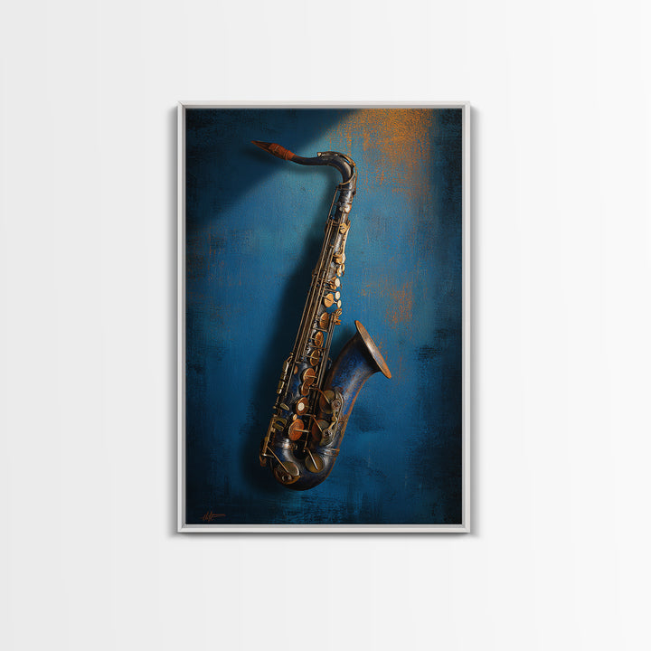 Jazz Saxophone with Smoky Blue Background Canvas Print, Music Studio Art, Metal Wall Art, Studio Decor, Fine Art, Rhythm, MSA-2x3-82
