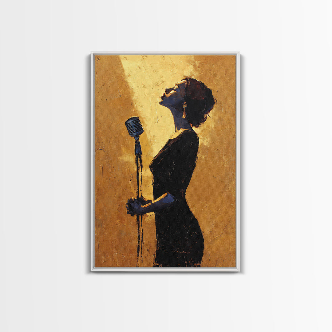 Microphone Portrait with Golden Spotlight Framed Canvas Print, Music Studio Art, Digital Download Art, Studio Decor, Rhythm, MSA-2x3-87