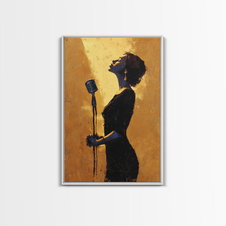Microphone Portrait with Golden Spotlight Framed Canvas Print, Music Studio Art, Digital Download Art, Studio Decor, Rhythm, MSA-2x3-87