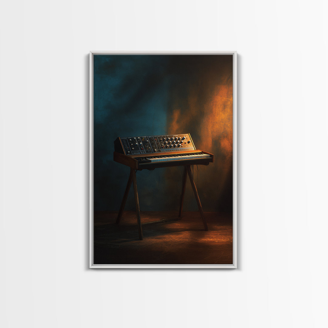 Synthesizer Knobs and Neon Reflections Framed Canvas Print, Music Studio Art, Digital Wall Art, Studio Decor, Fine Art, Rhythm, MSA-2x3-90
