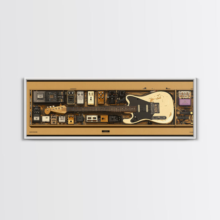 Electric Guitar Pedals and Cables Graphic Art Canvas Print, Music Studio Art, Boho Art, Studio Decor, Oil Painting, Rhythm, MSA-3x1-61
