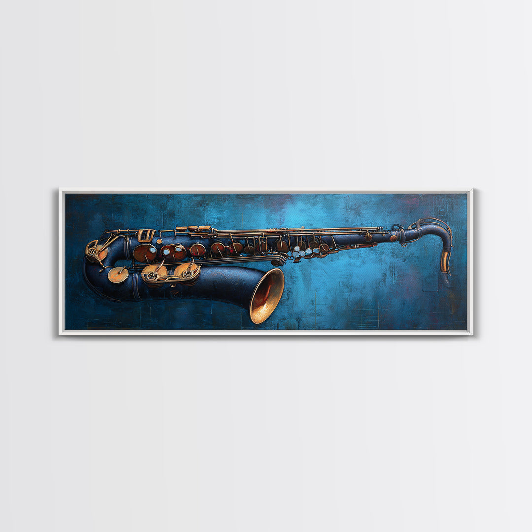 Jazz Saxophone with Smoky Blue Background Canvas Print, Music Studio Art, Wall Art Printable, Studio Decor, Fine Art, Rhythm, MSA-3x1-66