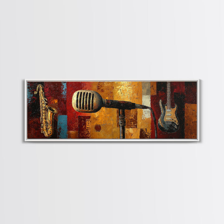 Microphone Portrait with Golden Spotlight Canvas Print, Music Studio Art, Custom Painting, Studio Decor, Fine Art, Rhythm, MSA-3x1-71