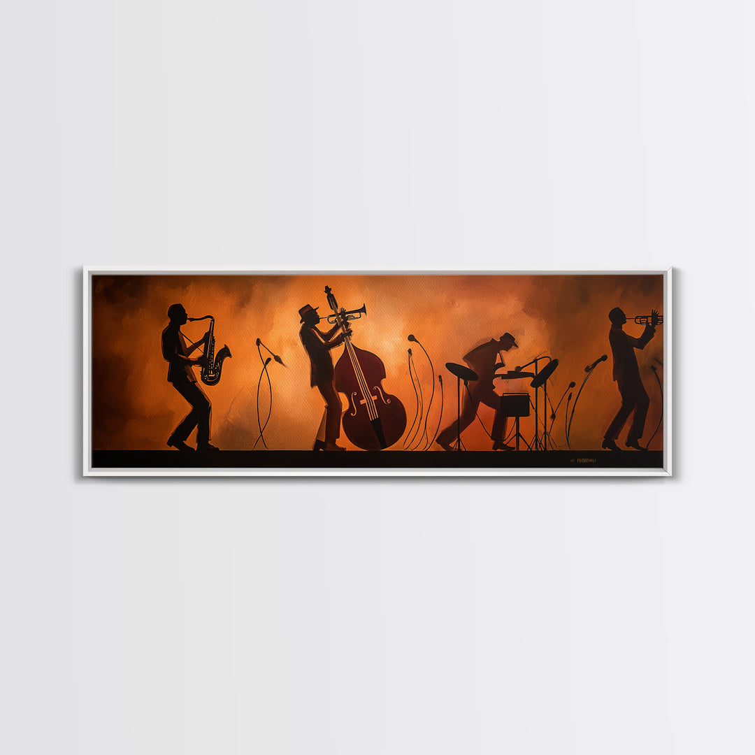 Jazz Quartet Silhouettes Canvas Print, Music Studio Art, Modern Wall Art, Studio Decor, Watercolor Art, Rhythm, Boho Art, MSA-3x1-86