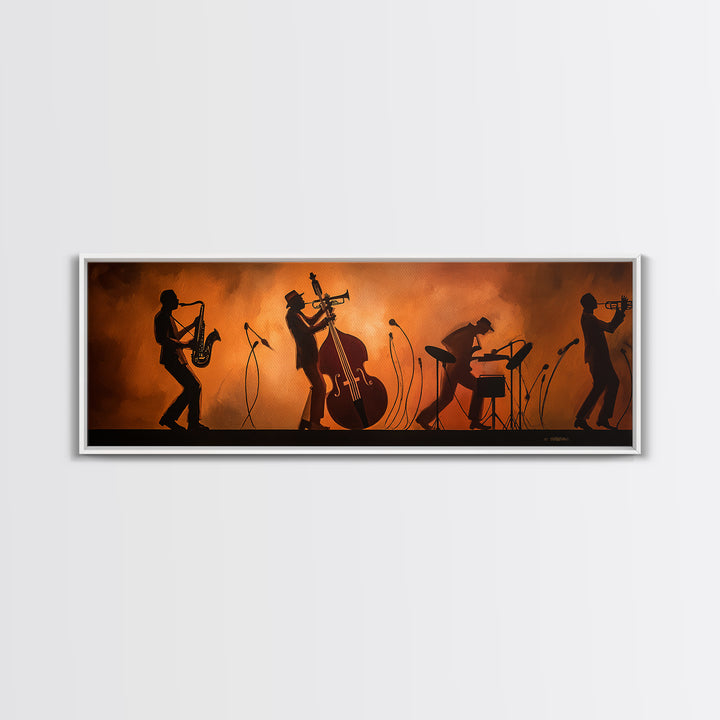 Jazz Quartet Silhouettes Canvas Print, Music Studio Art, Modern Wall Art, Studio Decor, Watercolor Art, Rhythm, Boho Art, MSA-3x1-86