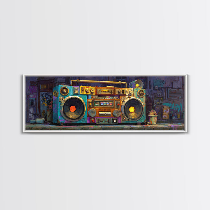 Hip Hop Boombox Framed Canvas Print, Music Studio Art, Modern Wall Art, Studio Decor, Rhythm, Boho Art, Travel Wall Art, MSA-3x1-9