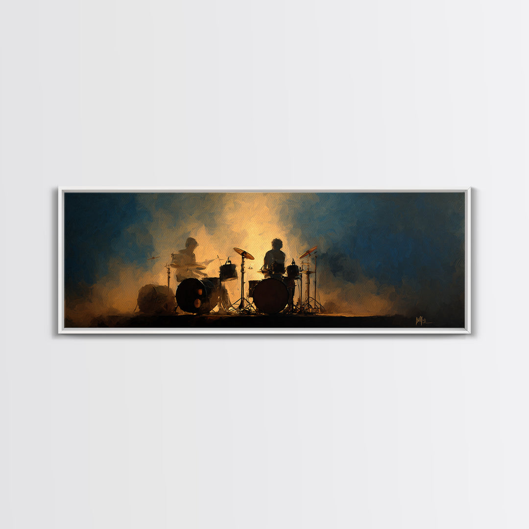 Drum Kit Silhouette Canvas Print, Music Studio Art, Music Posters, Studio Decor, Watercolor Art, Rhythm, Music Lover, MSA-3x1-94