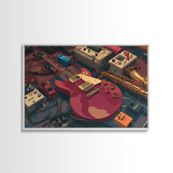 Electric Guitar Pedals and Cables Graphic Art Canvas Print, Music Studio Art, Trendy Wall Art, Studio Decor, Fine Art, Rhythm, MSA-3x2-1