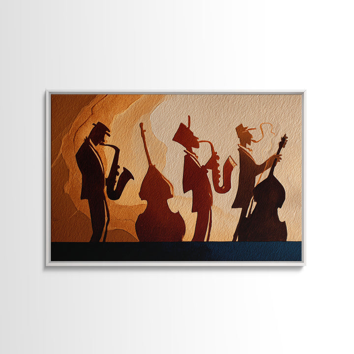 Jazz Quartet Silhouettes Framed Canvas Print, Music Studio Art, Printable Wall Art, Studio Decor, Rhythm, Painting from Photo, MSA-3x2-2