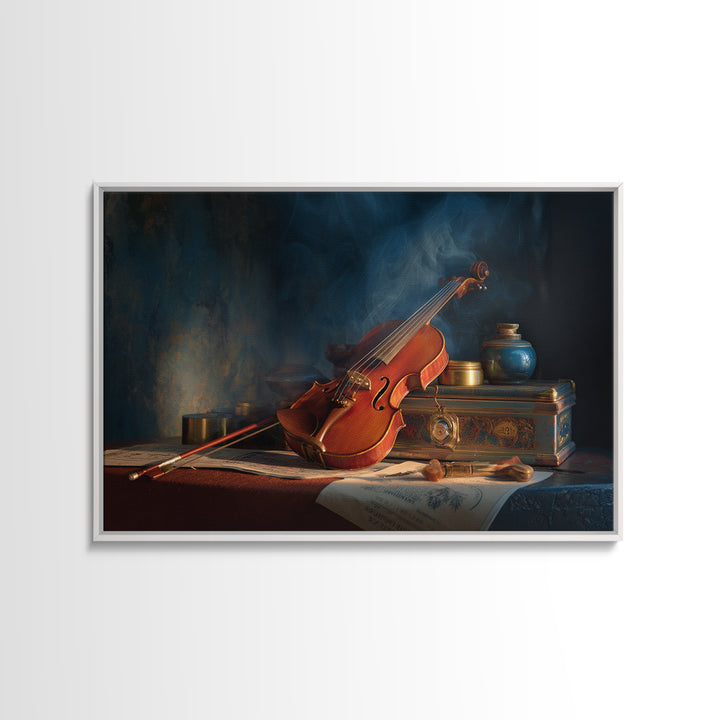 Violin and Bow Framed Canvas Print, Music Studio Art, Wall Art Printable, Studio Decor, Fine Art, Rhythm, Music Gift, MSA-3x2-20
