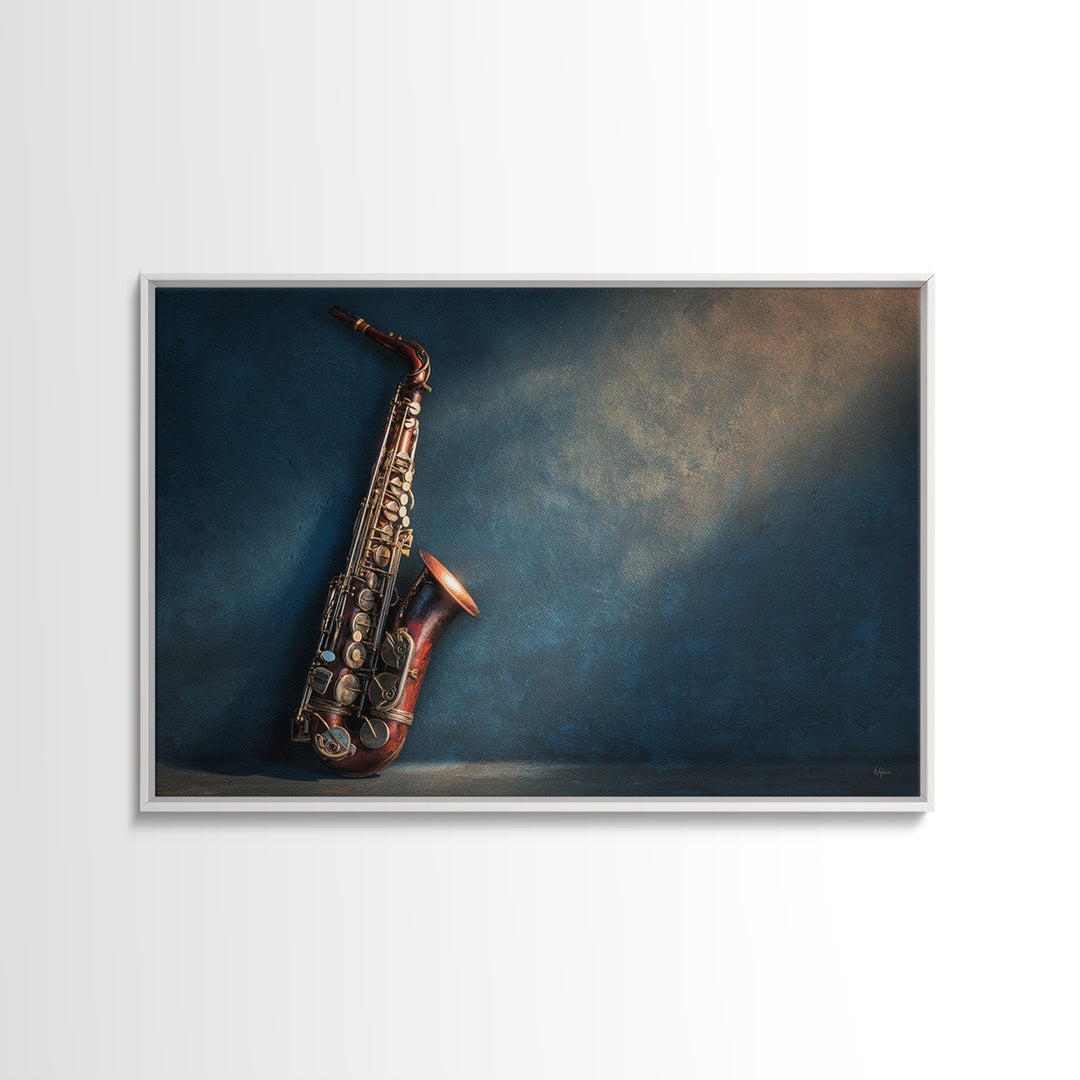 Jazz Saxophone with Smoky Blue Background Canvas Print, Music Studio Art, Painting from Photo, Studio Decor, Fine Art, Rhythm, MSA-3x2-30