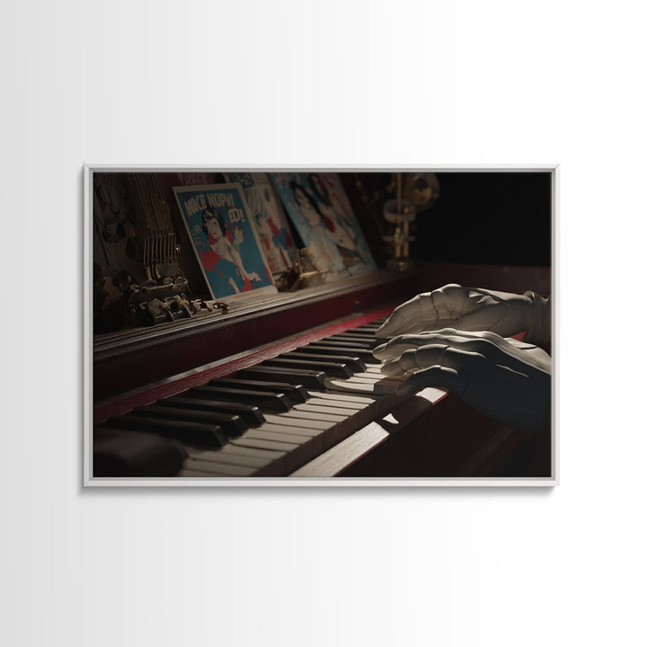 Piano Keys with Hands in Cinematic Shadow Canvas Print, Music Studio Art, Music Art, Studio Decor, Rhythm, Modern Decor, MSA-3x2-33