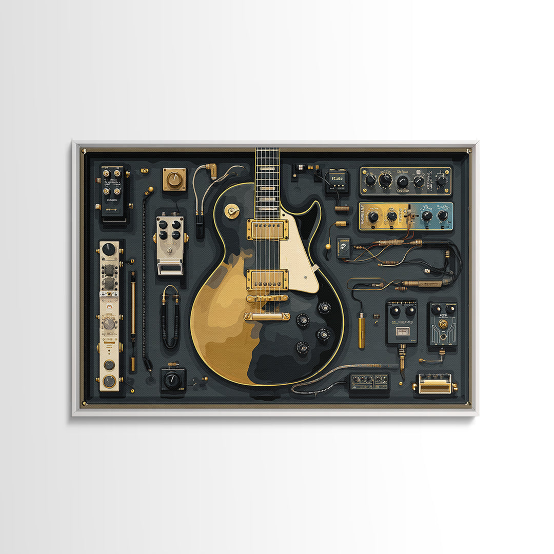 Electric Guitar Pedals and Cables Graphic Art Canvas Print, Music Studio Art, Personalized Art, Studio Decor, Fine Art, Rhythm, MSA-3x2-49