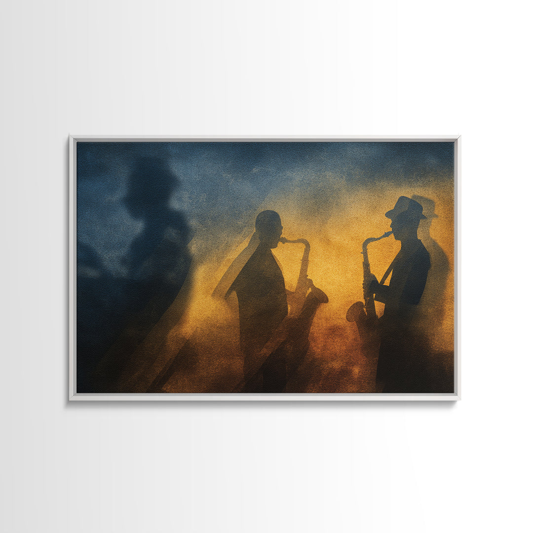 Jazz Quartet Silhouettes Framed Canvas Print, Music Studio Art, Digital Download Art, Studio Decor, Oil Painting, Rhythm, MSA-3x2-50