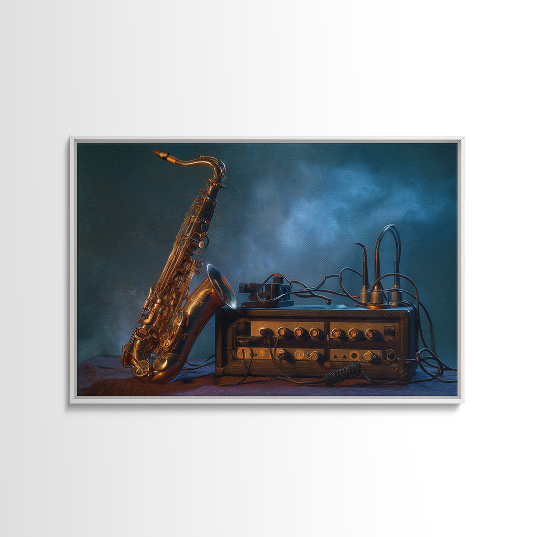 Jazz Saxophone with Smoky Blue Background Canvas Print, Music Studio Art, Painting from Photo, Studio Decor, Fine Art, Rhythm, MSA-3x2-54