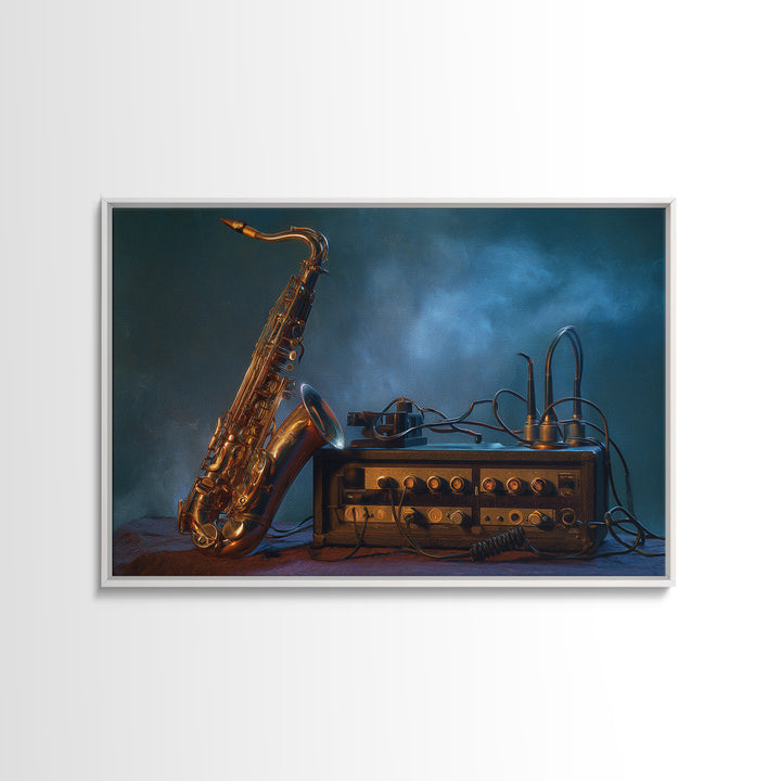 Jazz Saxophone with Smoky Blue Background Canvas Print, Music Studio Art, Painting from Photo, Studio Decor, Fine Art, Rhythm, MSA-3x2-54