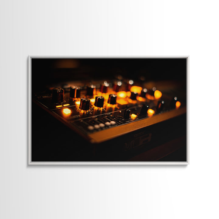 Synthesizer Knobs and Neon Reflections Canvas Print, Music Studio Art, Trendy Wall Art, Studio Decor, Fine Art, Rhythm, MSA-3x2-62