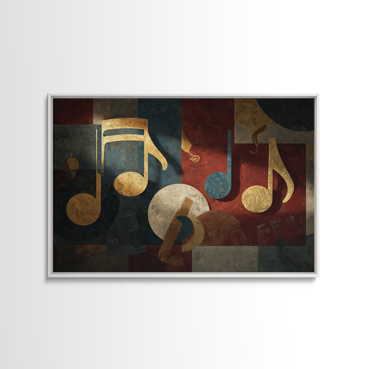 Musical Notes as Abstract Floating Shapes Without Framed Canvas Print, Music Studio Art, Gallery Decor, Studio Decor, Rhythm, MSA-3x2-64