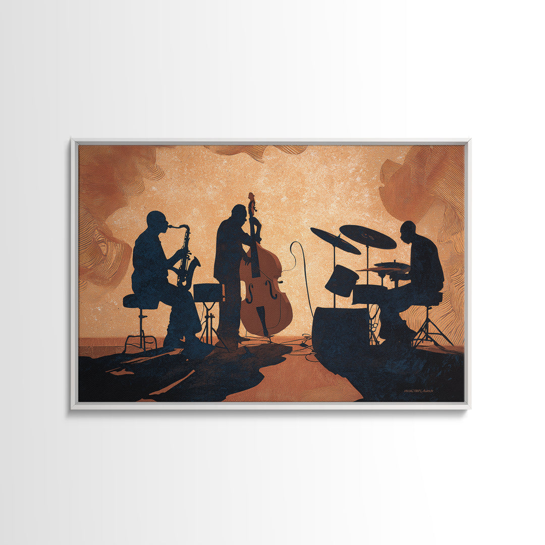 Jazz Quartet Silhouettes Framed Canvas Print, Music Studio Art, Digital Download Art, Studio Decor, Oil Painting, Rhythm, MSA-3x2-74
