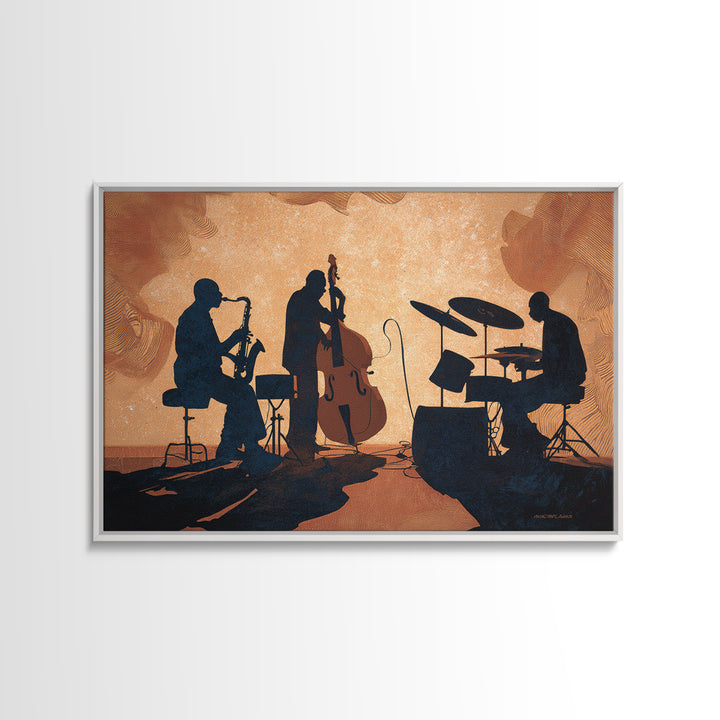 Jazz Quartet Silhouettes Framed Canvas Print, Music Studio Art, Digital Download Art, Studio Decor, Oil Painting, Rhythm, MSA-3x2-74