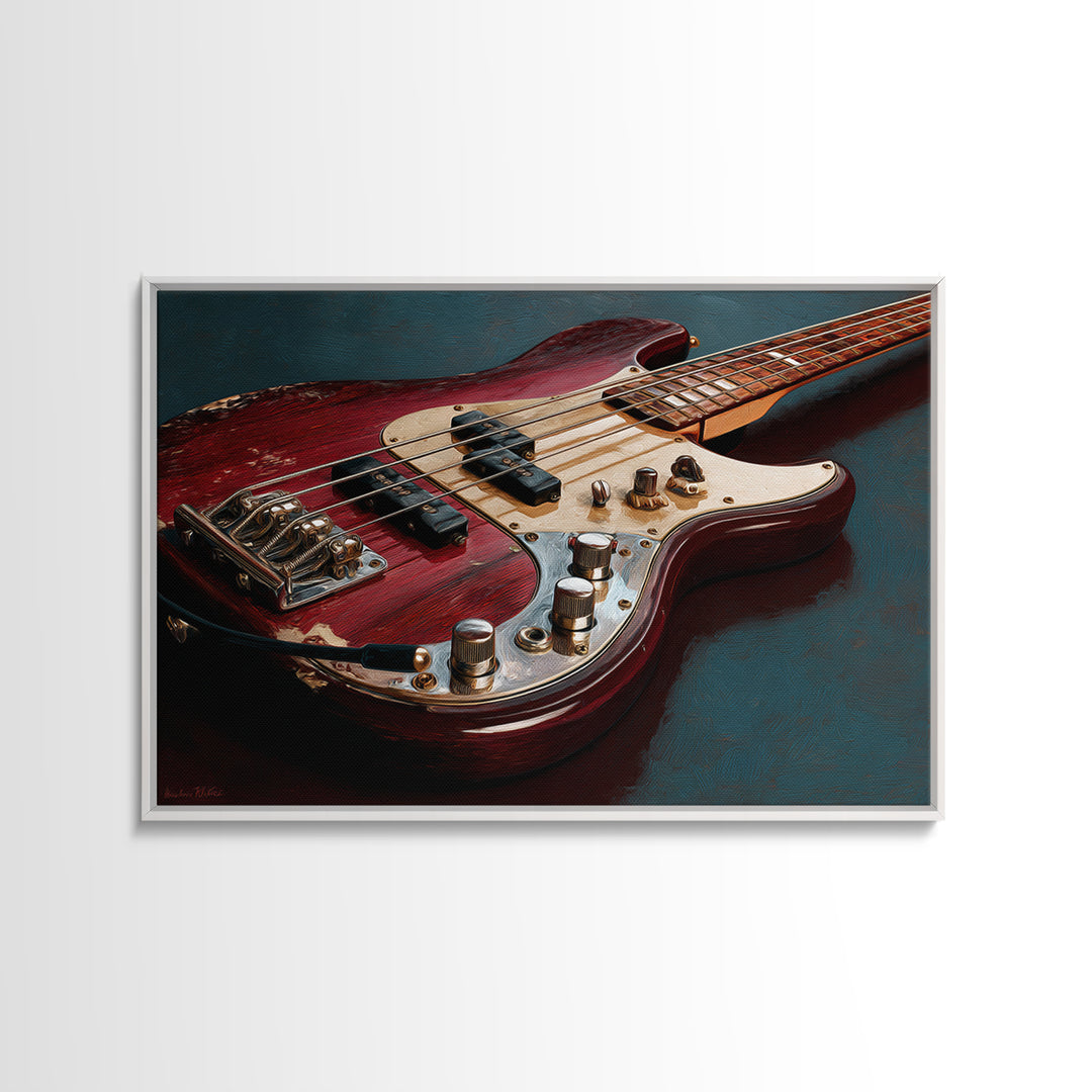Bass Guitar Closeup Canvas Print, Music Studio Art, Music Lover Gift, Studio Decor, Oil Painting, Rhythm, Textured Painting, MSA-3x2-89