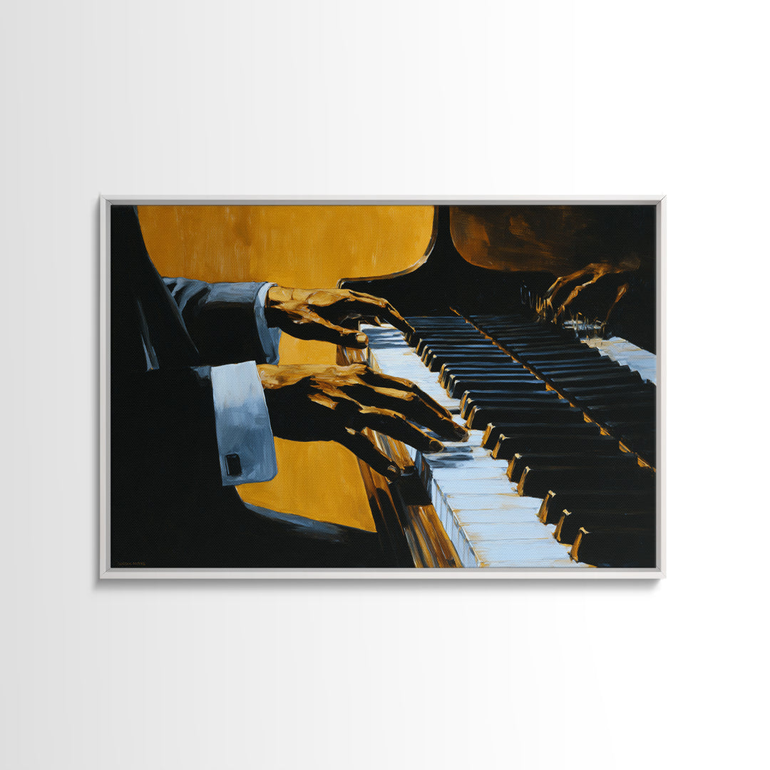 Piano Keys with Hands in Cinematic Shadow Framed Canvas Print, Music Studio Art, Wall Art Printable, Studio Decor, Rhythm, MSA-3x2-9