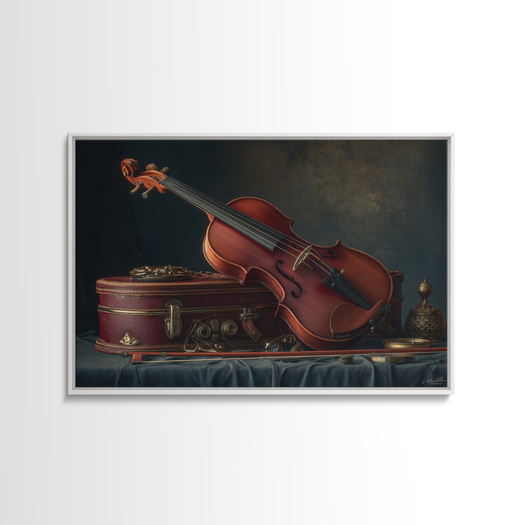 Violin and Bow Framed Canvas Print, Music Studio Art, Luxury Decor, Studio Decor, Rhythm, Art Commission, Digital Wall Art, MSA-3x2-92