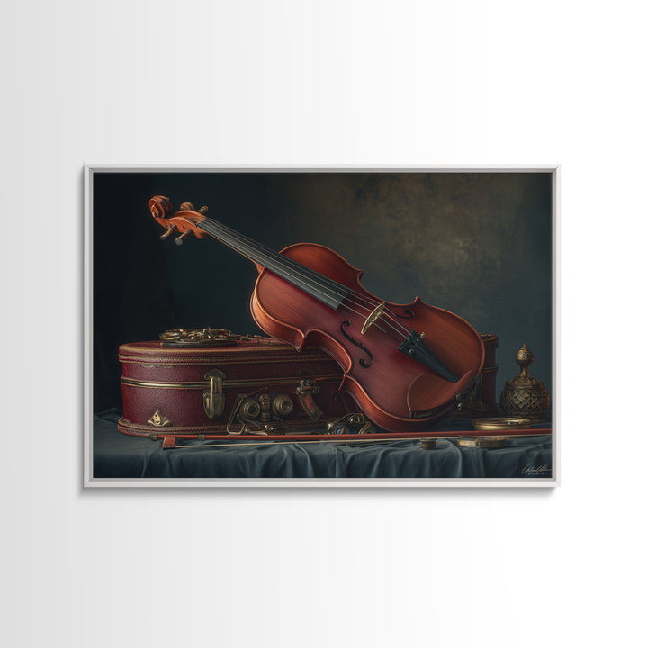 Violin and Bow Framed Canvas Print, Music Studio Art, Luxury Decor, Studio Decor, Rhythm, Art Commission, Digital Wall Art, MSA-3x2-92