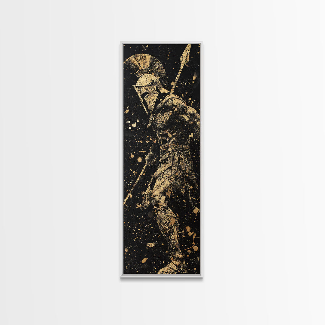 Spartan Warrior Ready For Battle, Gold Canvas Wall Art, Canvas Print, Wood Framed Canvas Art, Roman Inspired Decor