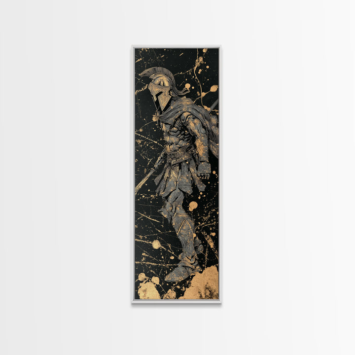 Greek Spartan Warrior In Armor, Gold Canvas Print, Ancient Warrior Wall Art, Real Wood Frame Home Decor
