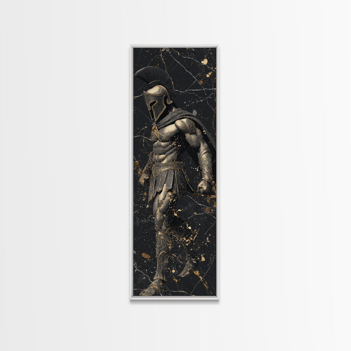 Spartan Warrior In Detailed Armor, Gold Canvas Print, Ancient Greek Soldier Wall Art, Real Wood Frame Decor