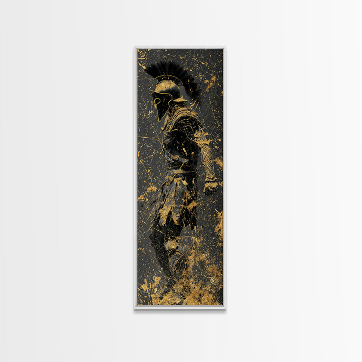 Greek Spartan Warrior Splatter Effect, Gold Canvas Print, Ancient Warrior Wall Art, Real Wood Frame Decor