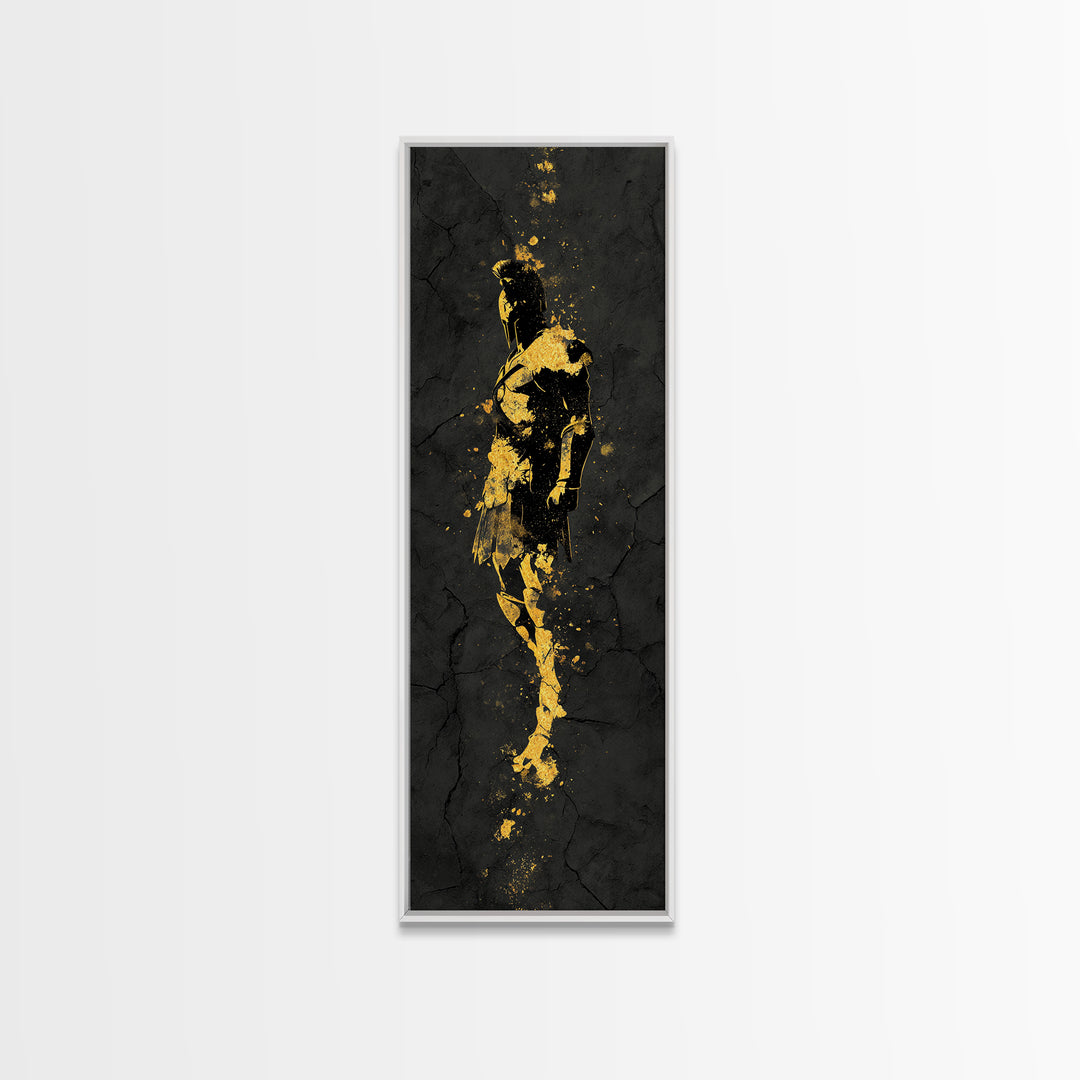 Greek Spartan Warrior Silhouette, Gold Canvas Print, Ancient Warrior Helmet Wall Art, Real Wood Frame Decor