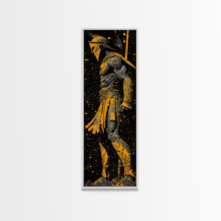 Spartan Side Profile, Gold Canvas Print, Ancient Greek Helmet Art, Real Wood Frame Wall Decor, Classic Warrior Artwork