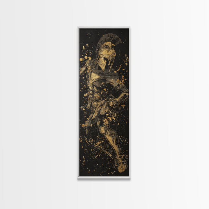 Greek Spartan In Combat, Gold Canvas Art, Warrior Canvas Print Wall Decor, Real Wood Frame Artwork, Ancient Battle Hero Artwork